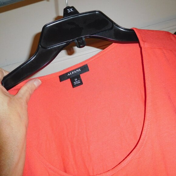 2X ALFANI FAUX LAYERED KNIT TANK TOP CREW NECK ASYMETRIC FRONT ORANGE - Picture 3 of 5